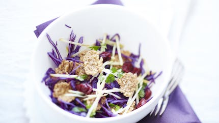 Salade de chou rouge, myrtilles et céréales 
