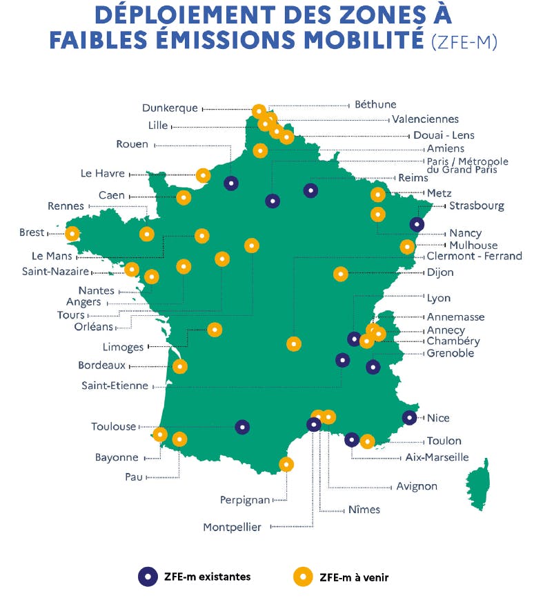 Carte du déploiement des ZFE en France