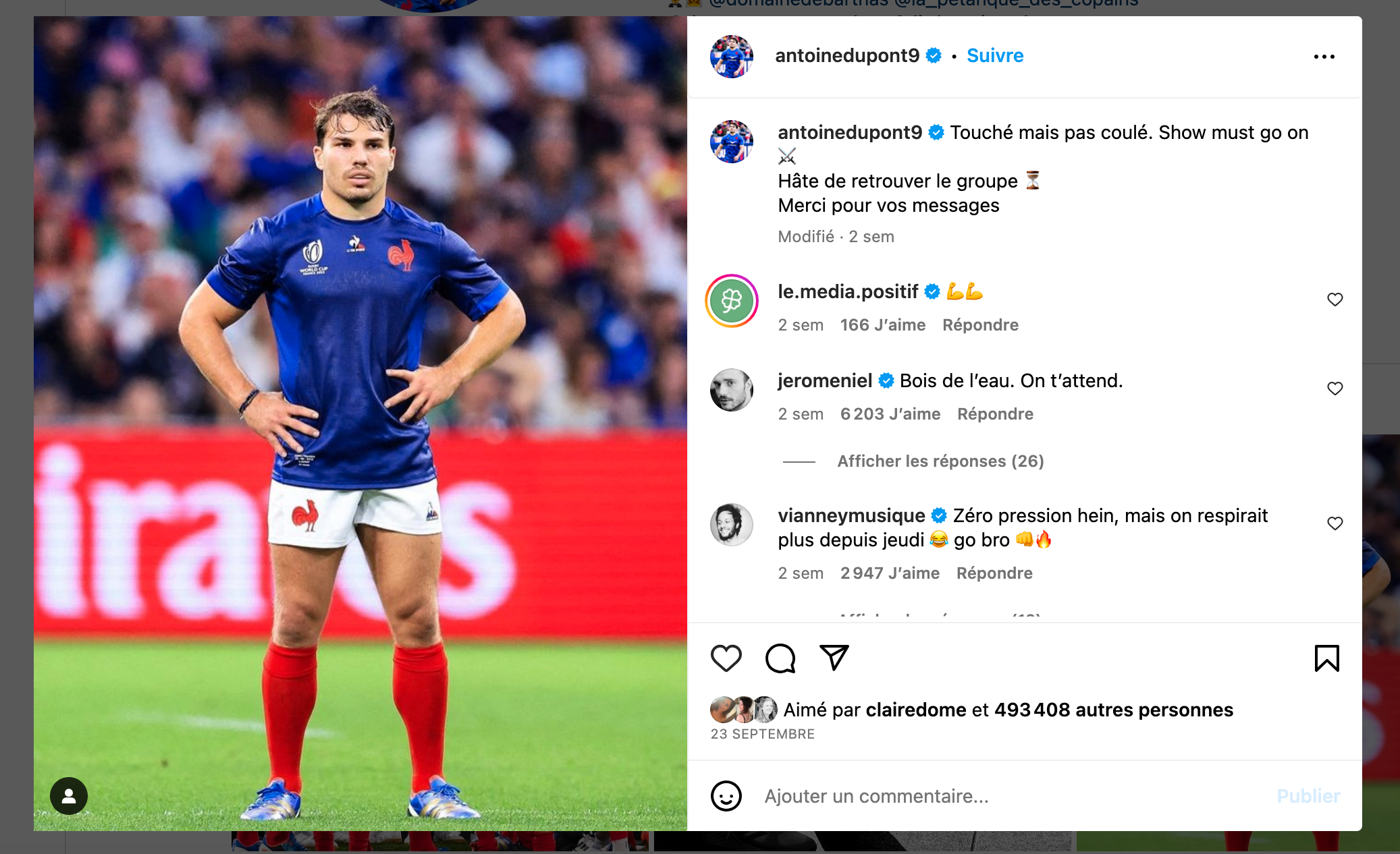 Rugby : Antoine Dupont autoris&eacute; &agrave; reprendre l&rsquo;entra&icirc;nement avec l&rsquo;&eacute;quipe de France