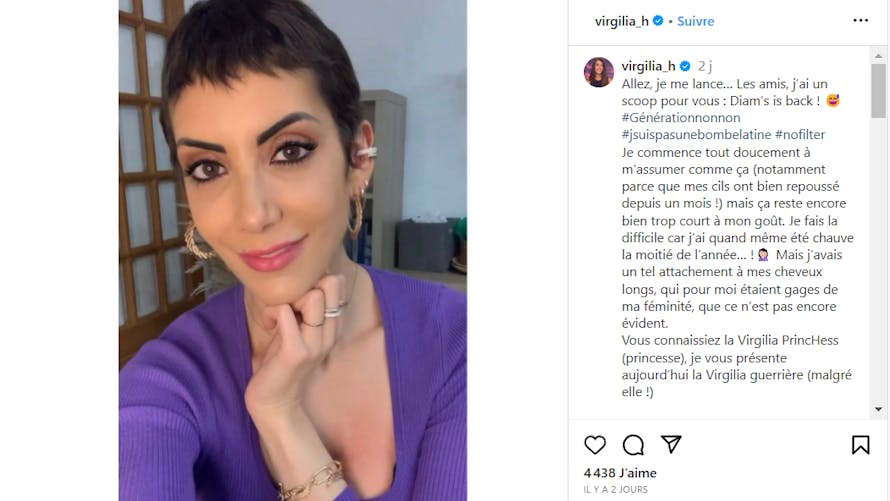Tantôt cheveux courts au naturel, tantôt perruque : la journaliste Virgilia Hess s’assume après son traitement contre le cancer du sein