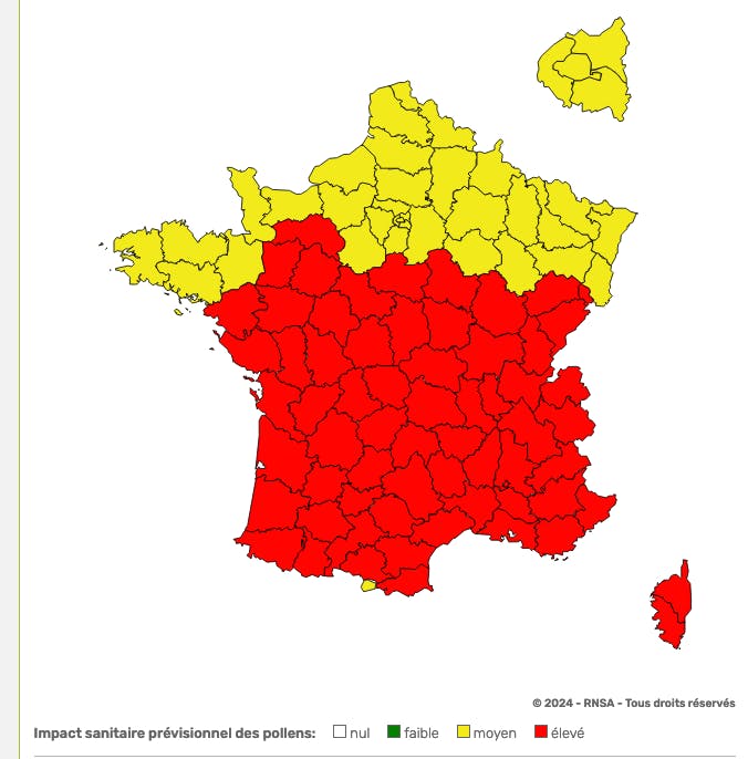 Carte des pollens mise à jour le 13 mai 2024