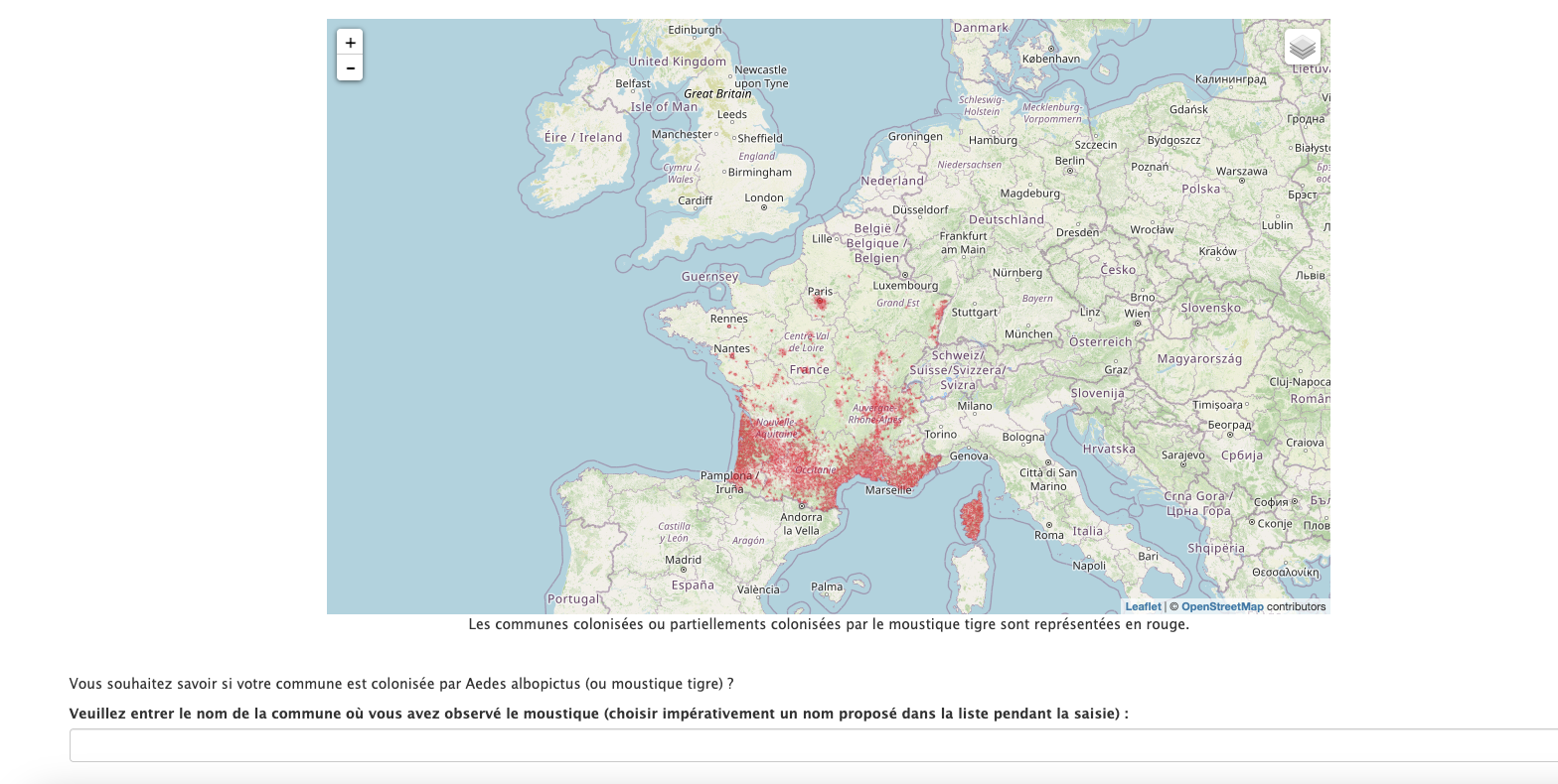 Carte interactive des communes colonisées par le moustique tigre